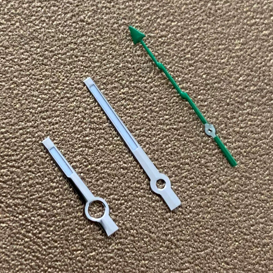 Green luminous watch hands set with lightening-style second hand for NH35 NH36 movement, enhanced visibility.