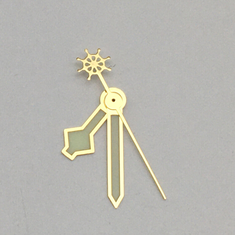 Green luminous watch hands set A39 for NH35A/NH36A movements, perfect for watch repair and customization.