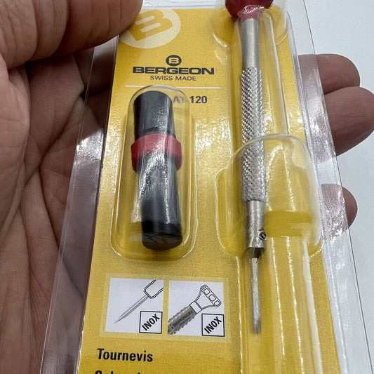 Bergeon 30081-AT-120 ergonomic 1.20mm screwdriver with spare blades for precise watch repairs