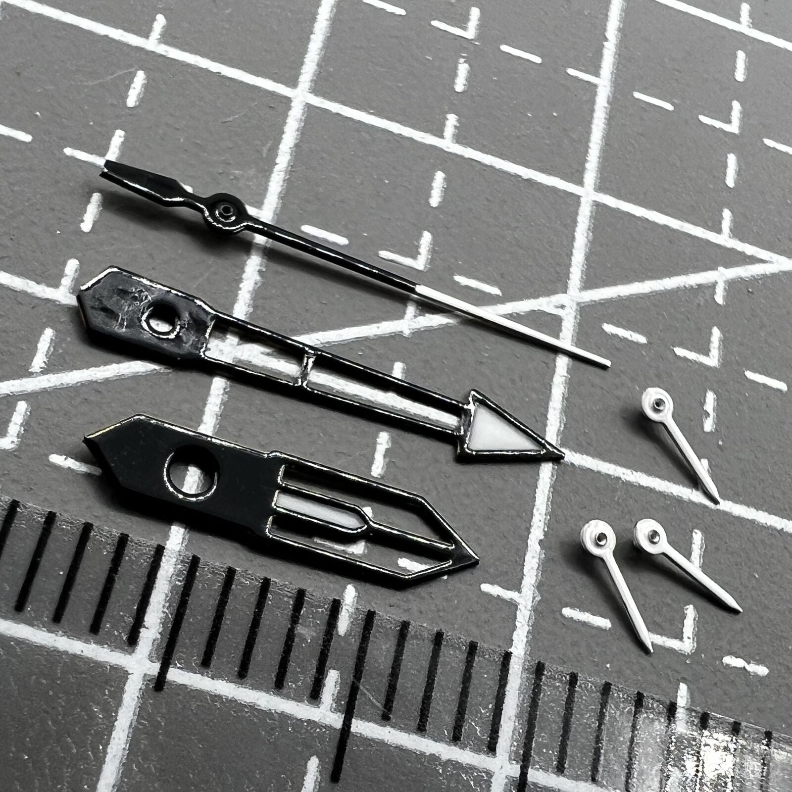 13mm White and Black Trim Green Lume watch hands set by PE90 for precise timekeeping movements