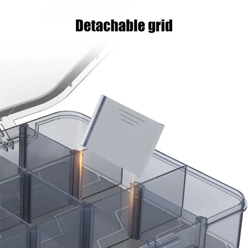 Clear plastic storage container ideal for organizing tools, screws, and jewelry parts efficiently.
