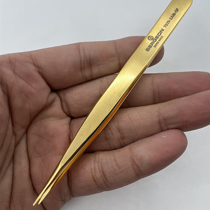 Bergeon 7029-2AM-GF gold plated antimagnetic brass tweezers for precise watch accessory handling