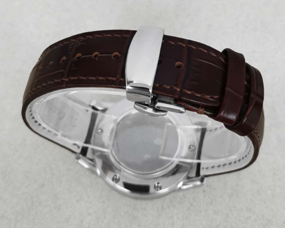 39 mm Edelstahl-Uhrengehäuse mit Schmetterlingsschnalle, Lederarmband für NH35/36