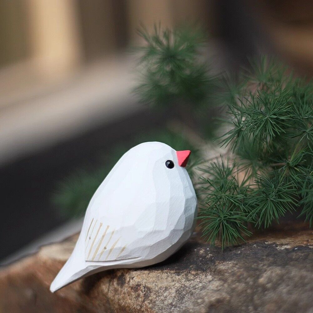 Handmade white pearl bird wooden figurine sculpture by New Cute, elegant home decor accessory.