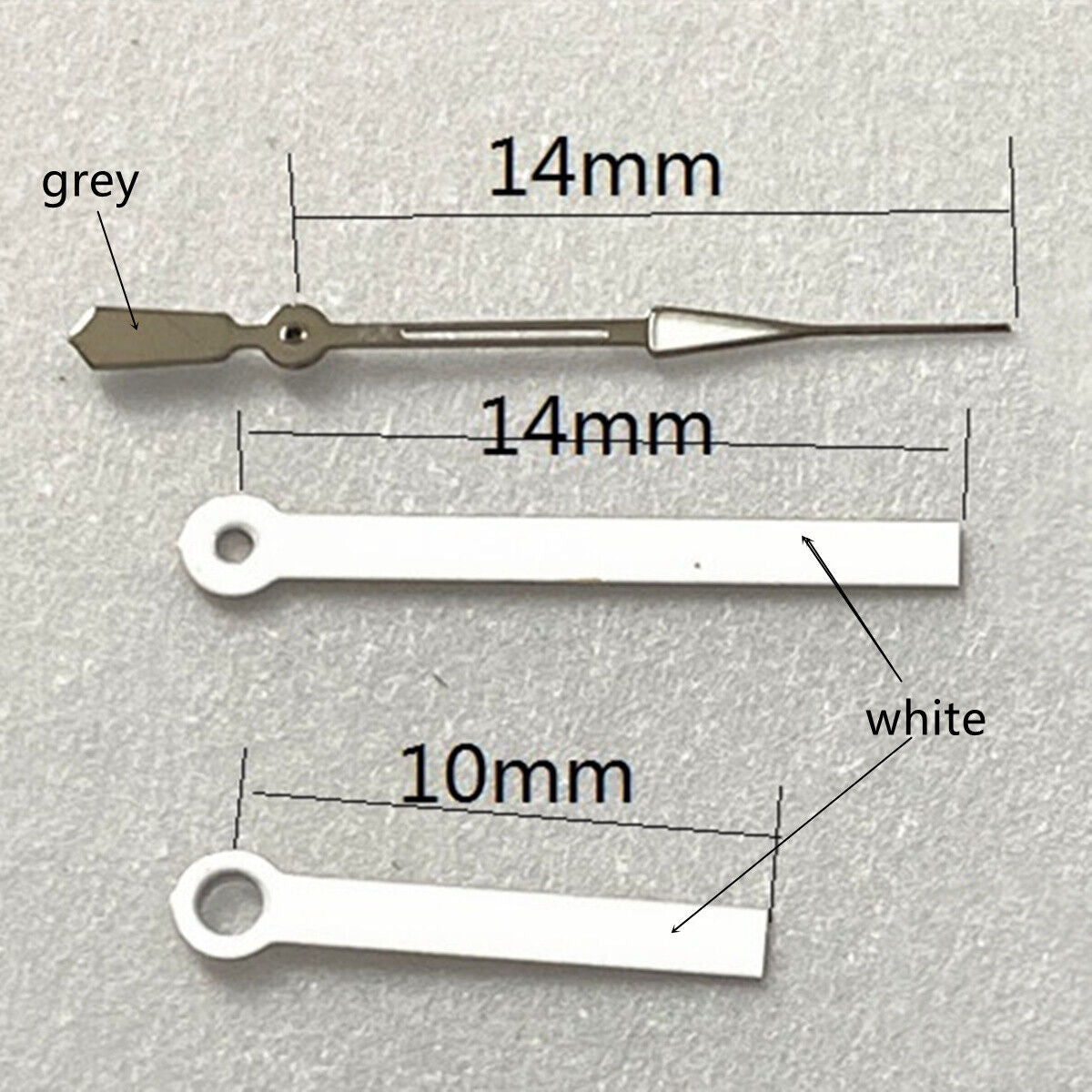 14mm grey trimmed white painted watch hands set for Ronda 515 quartz movement precision