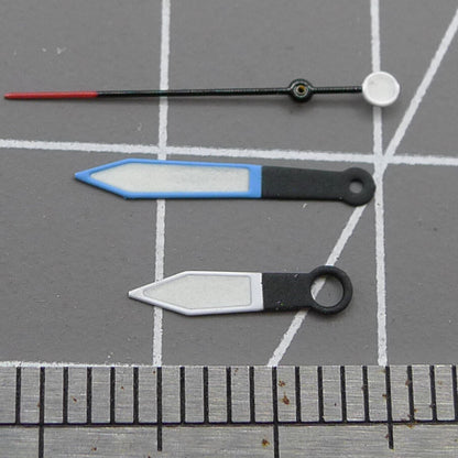 Green luminous 13.5mm watch hands with blue trim for Miyota NH35 series, ideal for precise timekeeping.