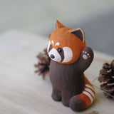 Handmade Little Panda Wooden Figurine Sculpture Decorative Collectible Artwork