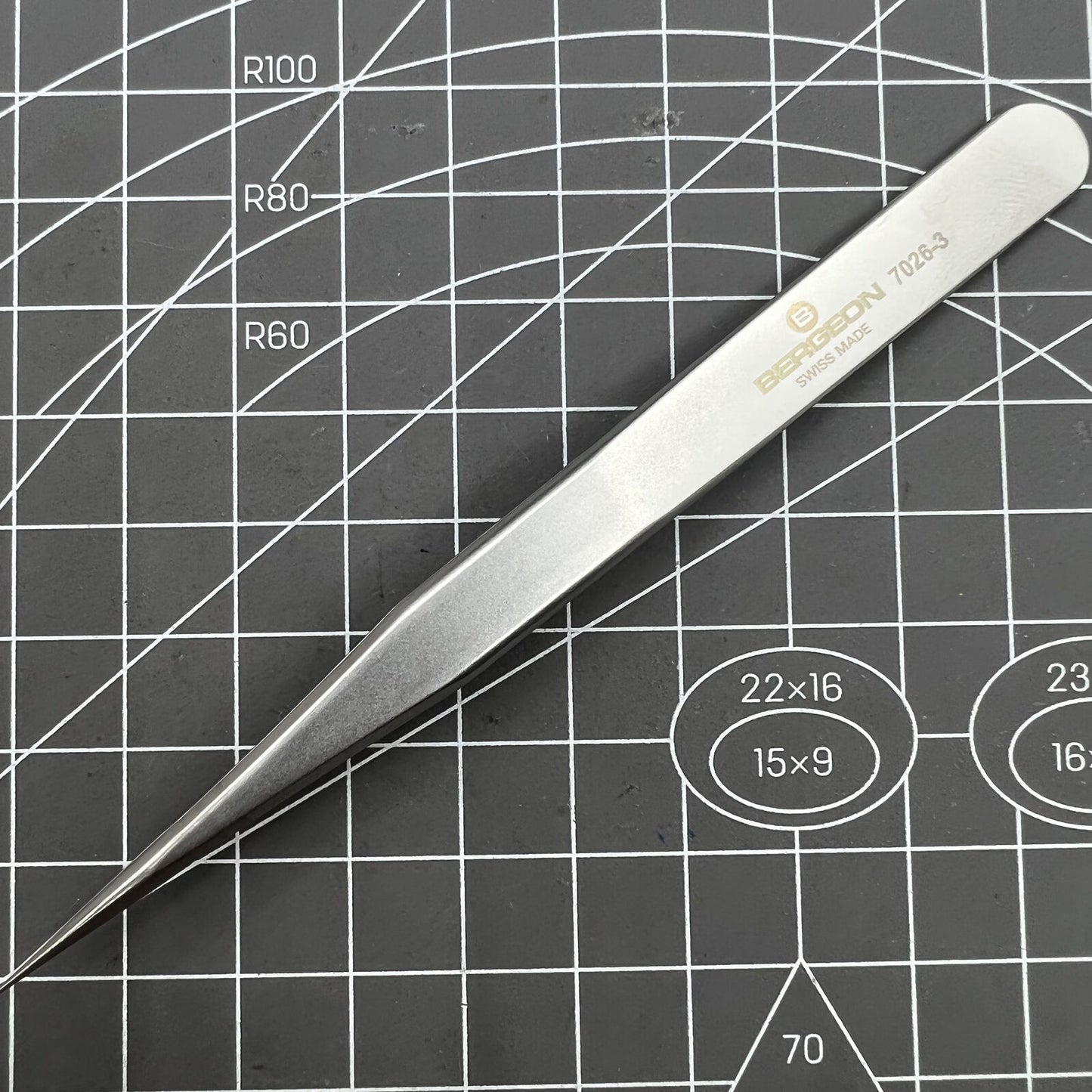 Bergeon 7026-3 antimagnetic tweezer for precise fine hairspring handling in watch repair accessories.
