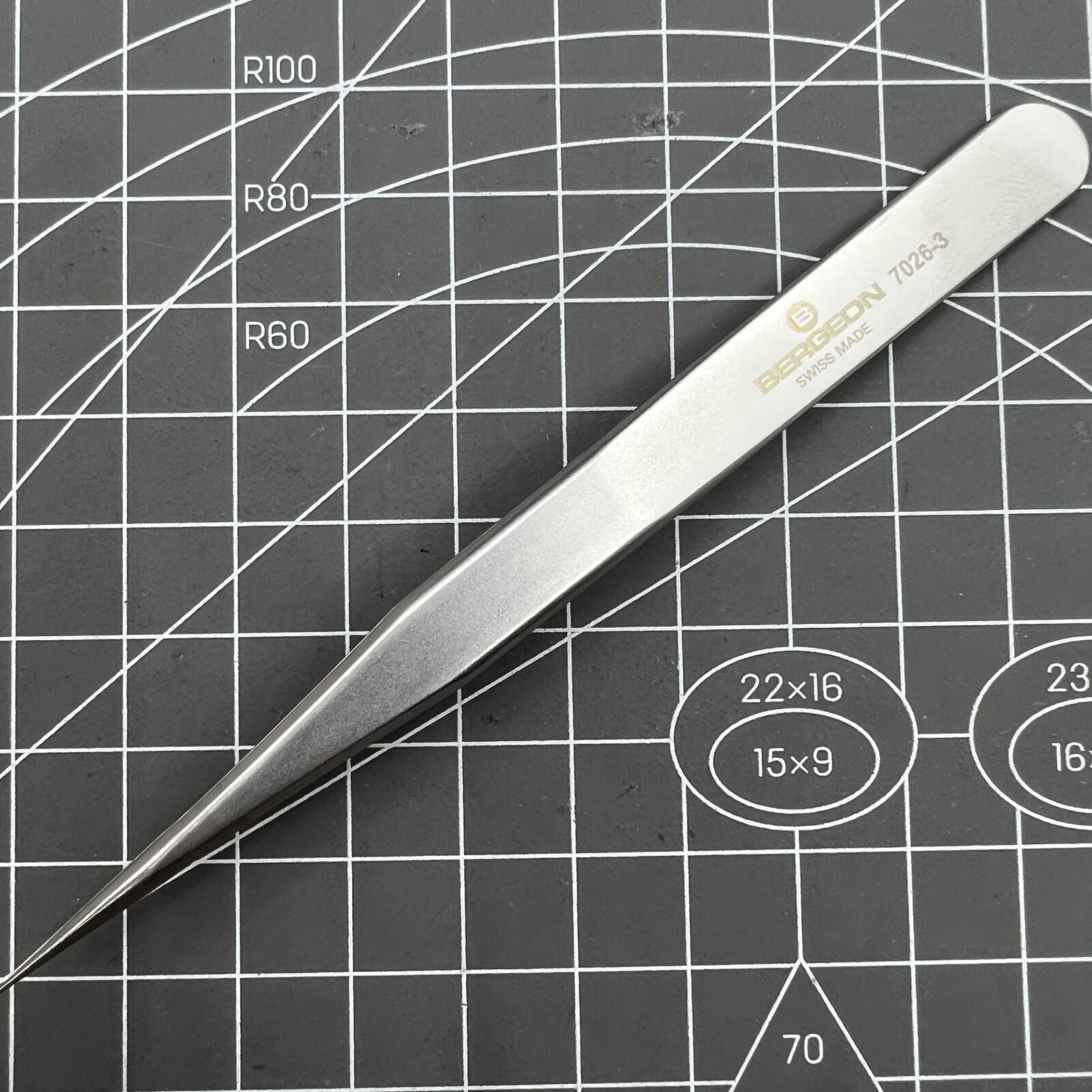 Bergeon 7026-3 antimagnetic tweezer for precise fine hairspring handling in watch repair accessories.