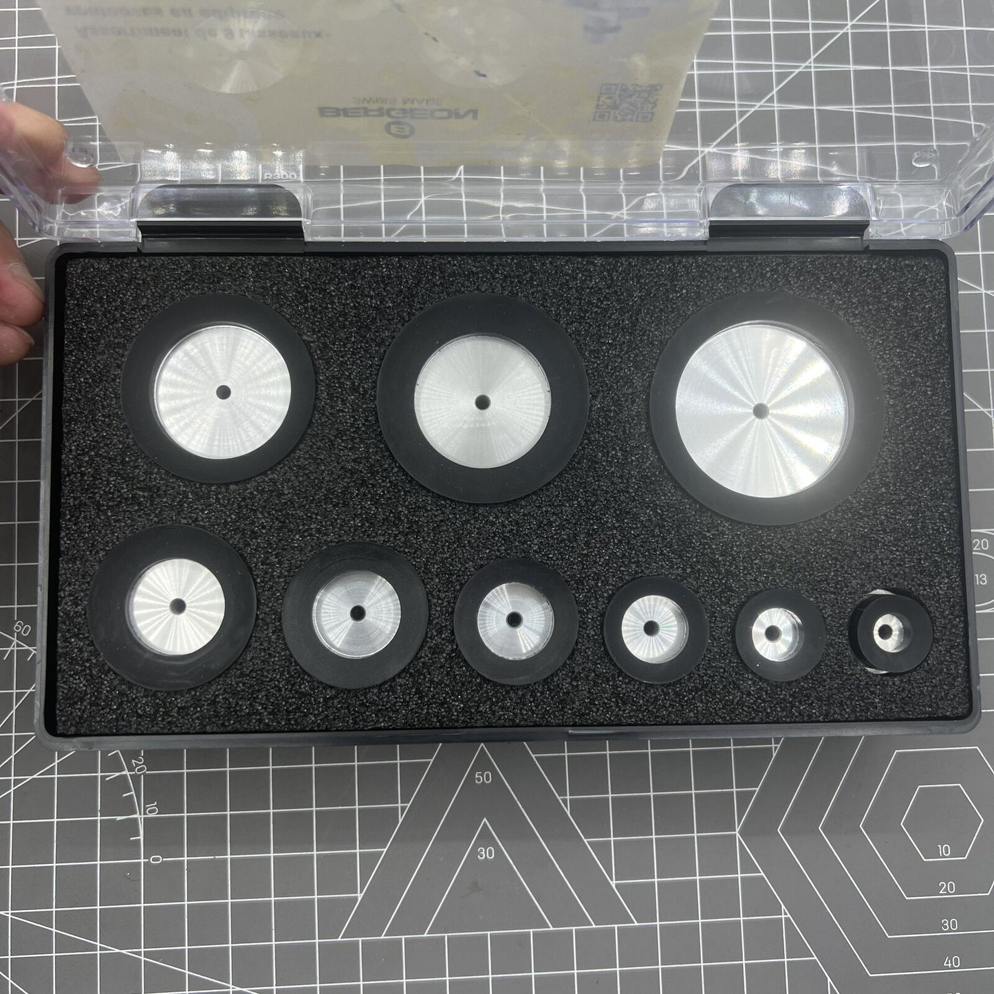 Swiss Bergeon 5700-52 soft upper dies with round heads for watchmaking, precision adiprene material.