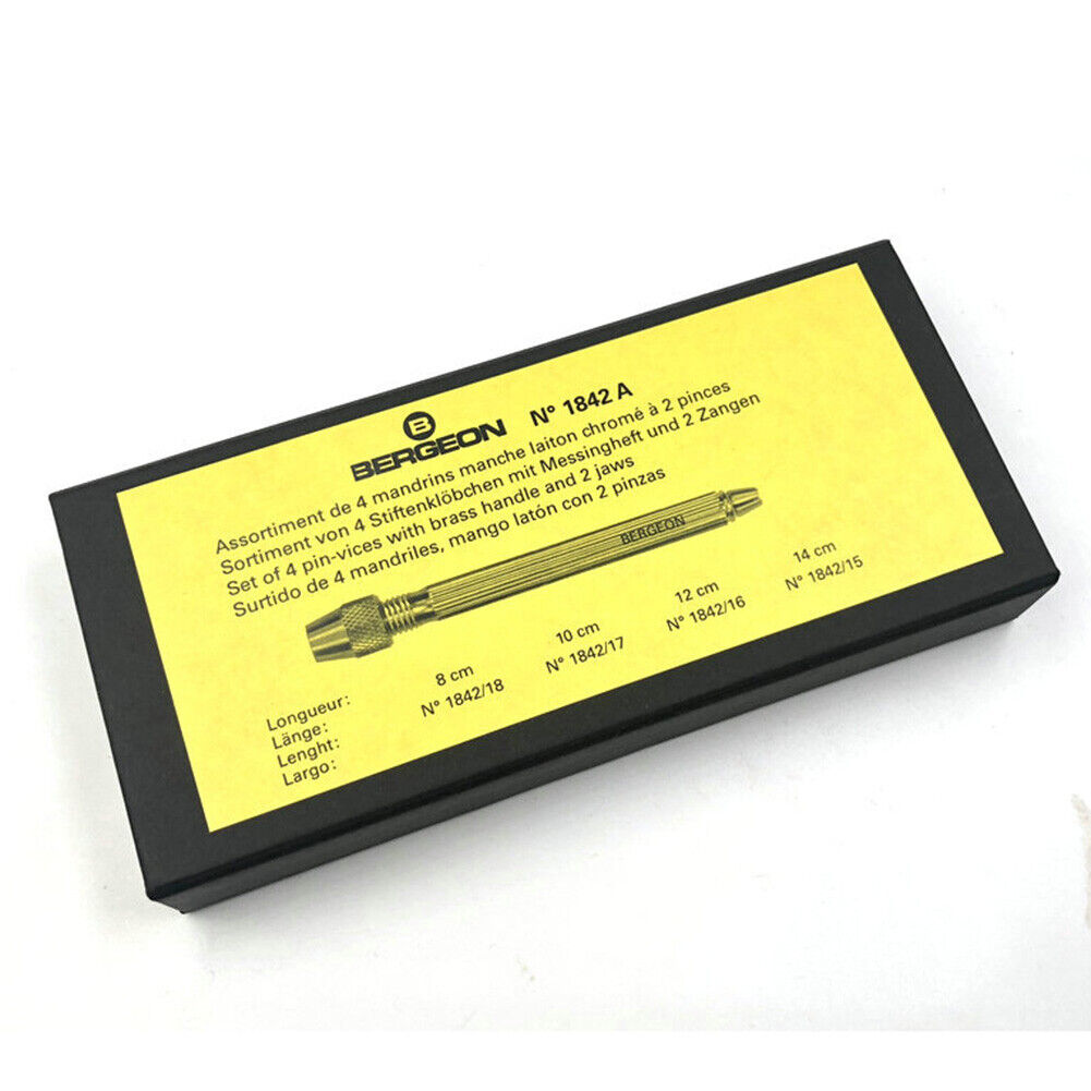 Swiss Bergeon 1842-A set of 4 square head pin vices for precise watch accessory repairs and delicate handling