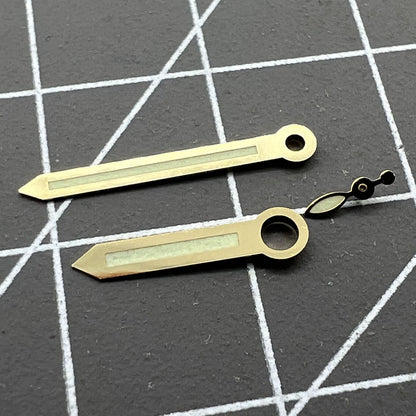 Golden trim green luminous watch hands for ST3600 movement, enhancing visibility and style.