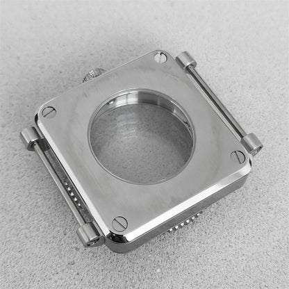 Edelstahl 42mm quadratisches Uhrengeh�use mit Saphirglas, passend f�r Seiko H35, robust und elegant.