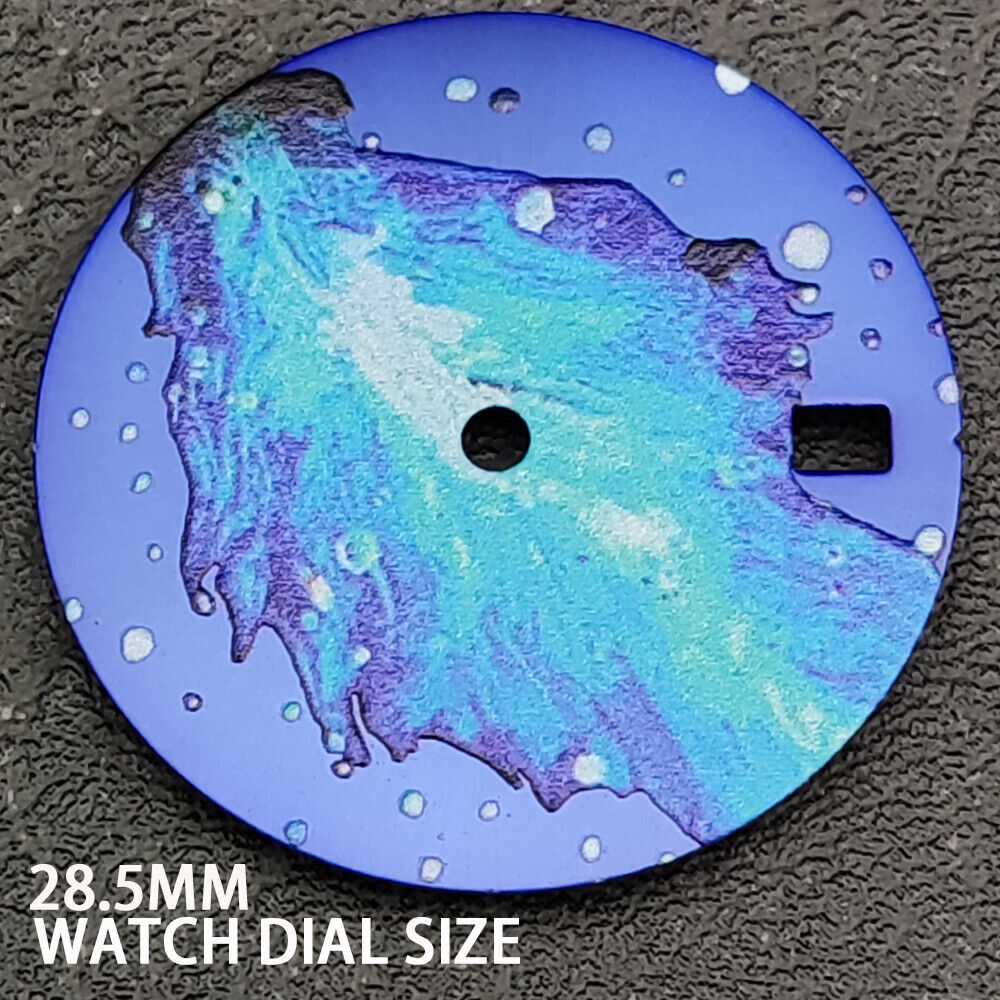 28.5mm No Lume Blue Oil Painting Leave Pattern Watch Dial for NH35 Movement