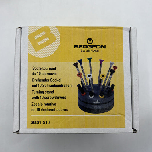 Bergeon 30081-S10 ergonomic watchmakers screwdrivers set with rotating stand for precise watch repair