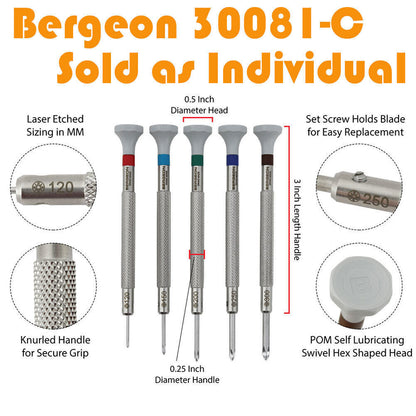 Individual Bergeon 30081-C Phillips Head Ergonomic Screwdrivers 5 Size Available