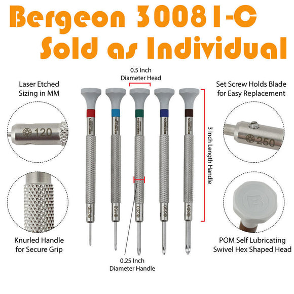 Individual Bergeon 30081-C Phillips Head Ergonomic Screwdrivers 5 Size Available