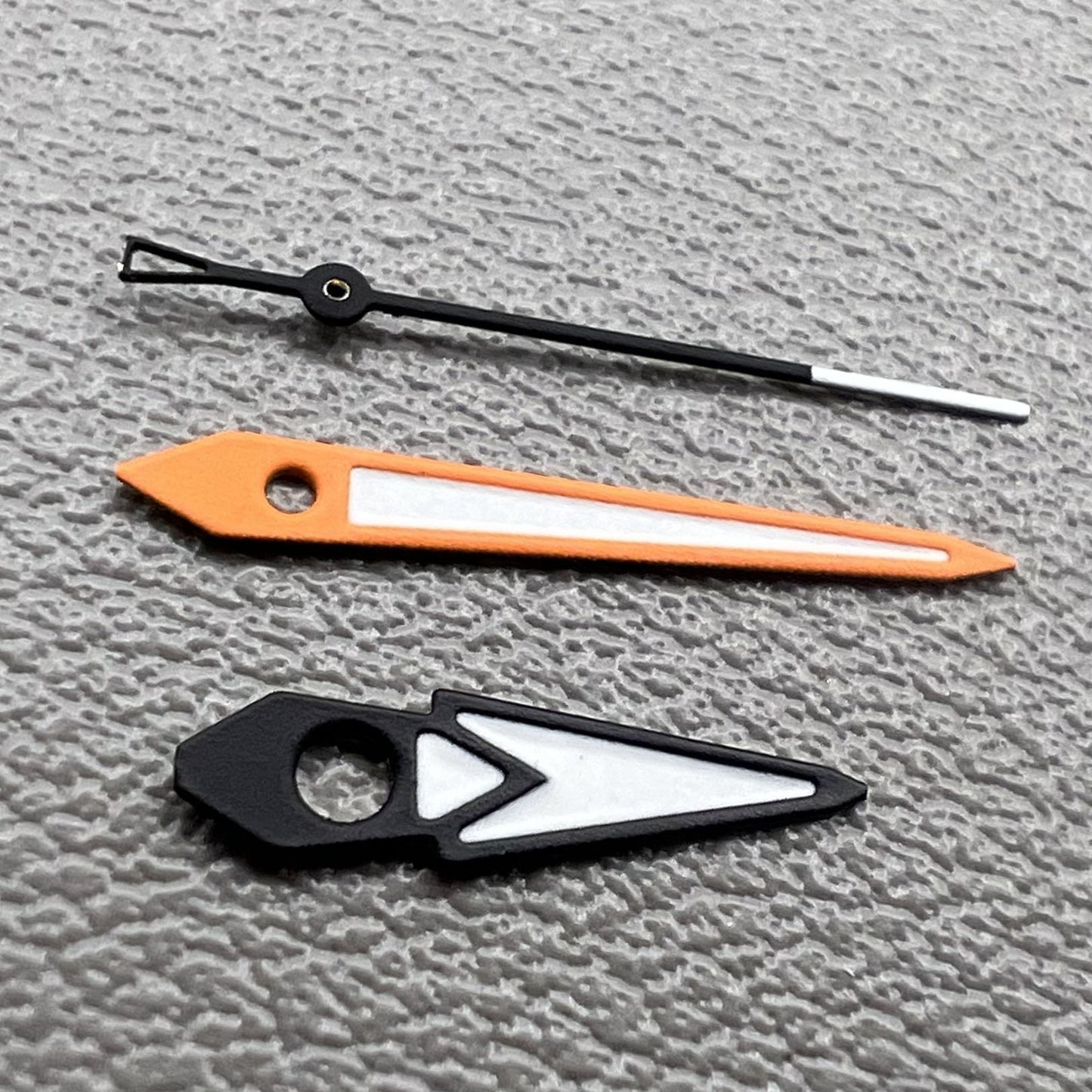 Set of 2 green arrow lume watch hands with orange & black trim for NH35 NH36 NH70
