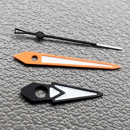 Set of 2 green arrow lume watch hands with orange & black trim for NH35 NH36 NH70