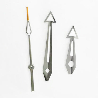 Green luminous arrow-shaped watch hands with silver trim, compatible with 8200/8215 movements,.