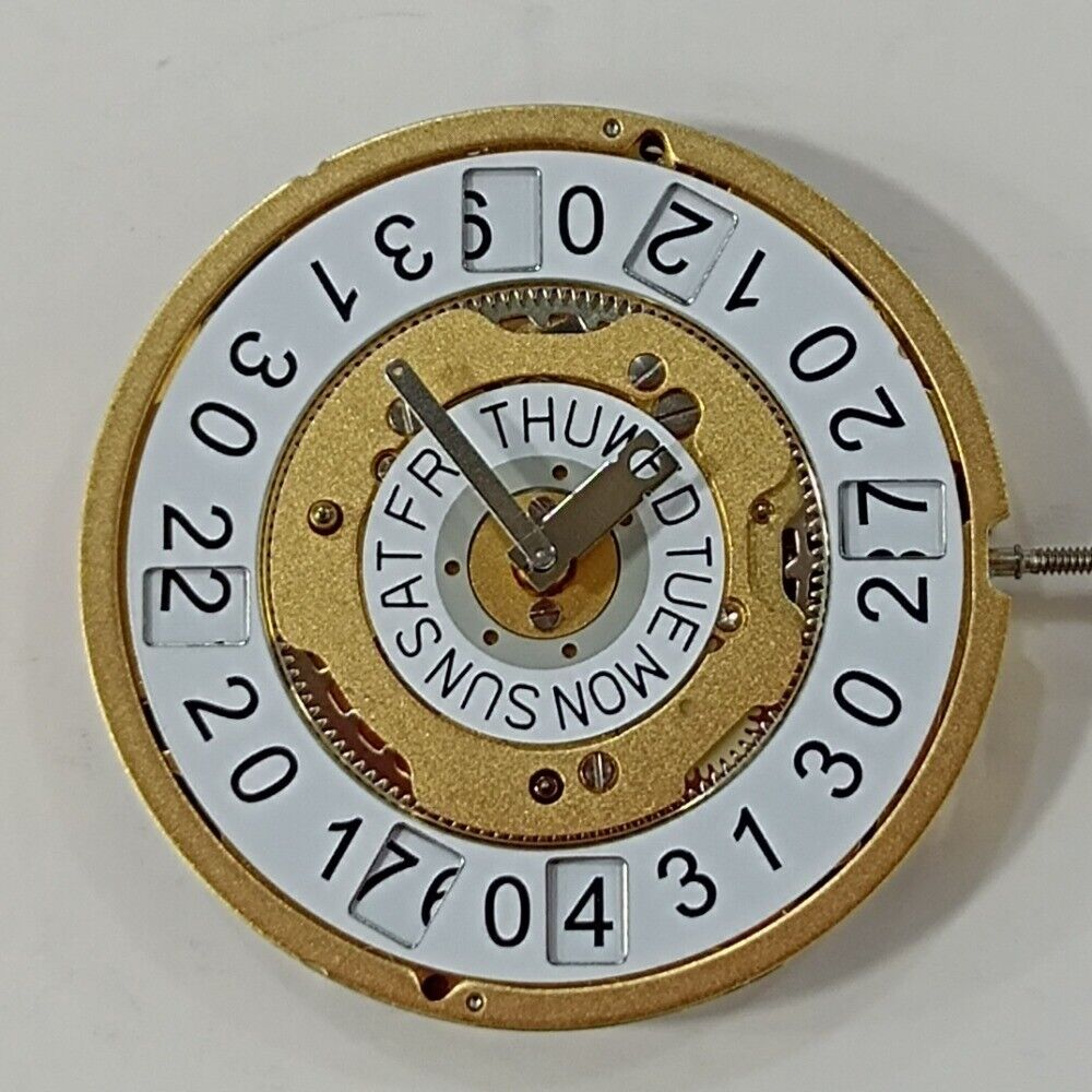 Swiss Made Ronda 5050C Date Movement at 6 o'clock, golden gilted watch part for precision repairs