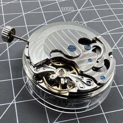 Double Mainspring Brand mechanical watch with hollow design, showcasing dual time zone function for travelers.