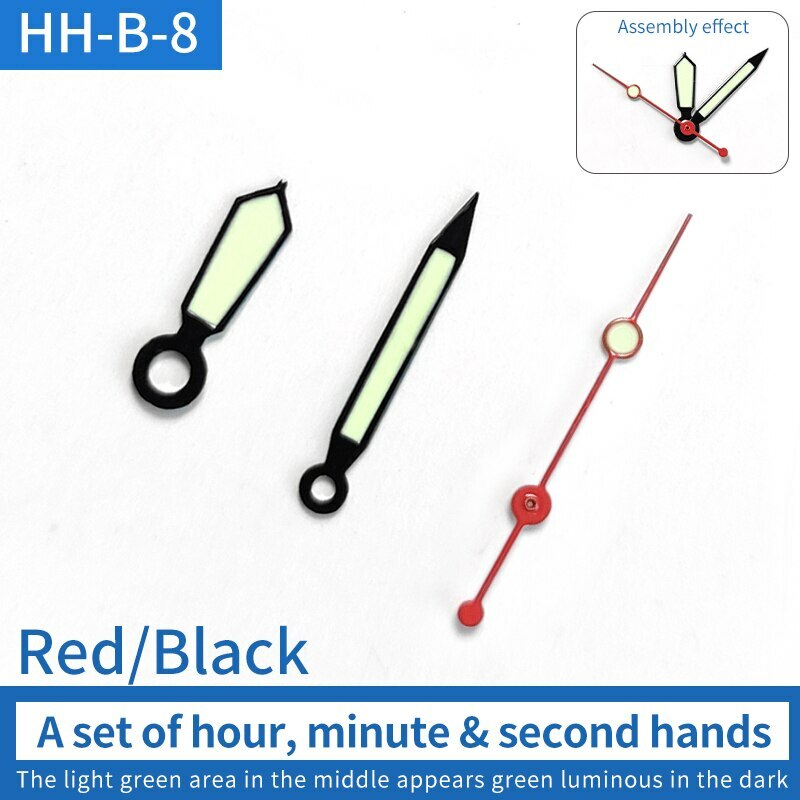 Luminous green watch hands set for NH35/NH36 movement, ideal for watch repair precision.