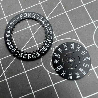 Blaue Lume schwarze Datums- und Wochenanzeige passend für NH36 Werk Datum bei 3 Uhr