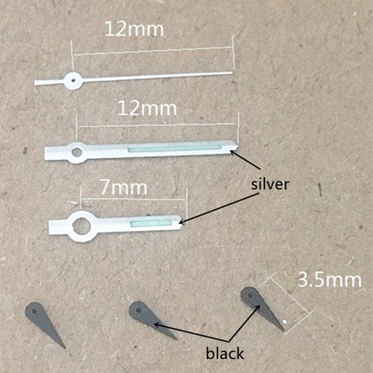 Silver trim 12mm green luminous watch hands for Miyota OS series, enhancing visibility and style.