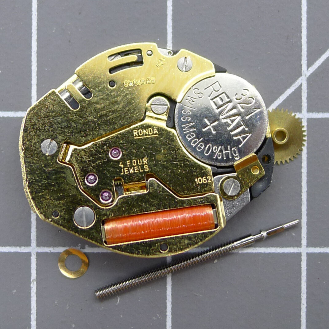 Swiss Made Ronda 1062 quartz movement with 2 hands for precise timekeeping in watch accessories.