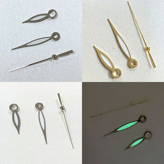 Green luminous watch hands set by B16 for NH35A/NH36A/4R36 movements, sizes 7.5/11/11mm, precise fit