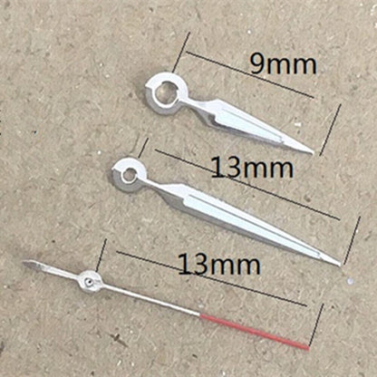 Luminous arrow-shaped watch hands compatible with Miyota 2035 quartz movement, enhancing time visibility.