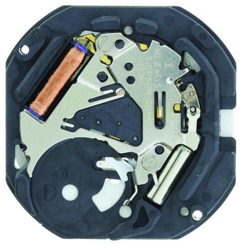 Hattori Epson TMI VX3K quartz watch movement with date display at 3/6, precision Japan-made component