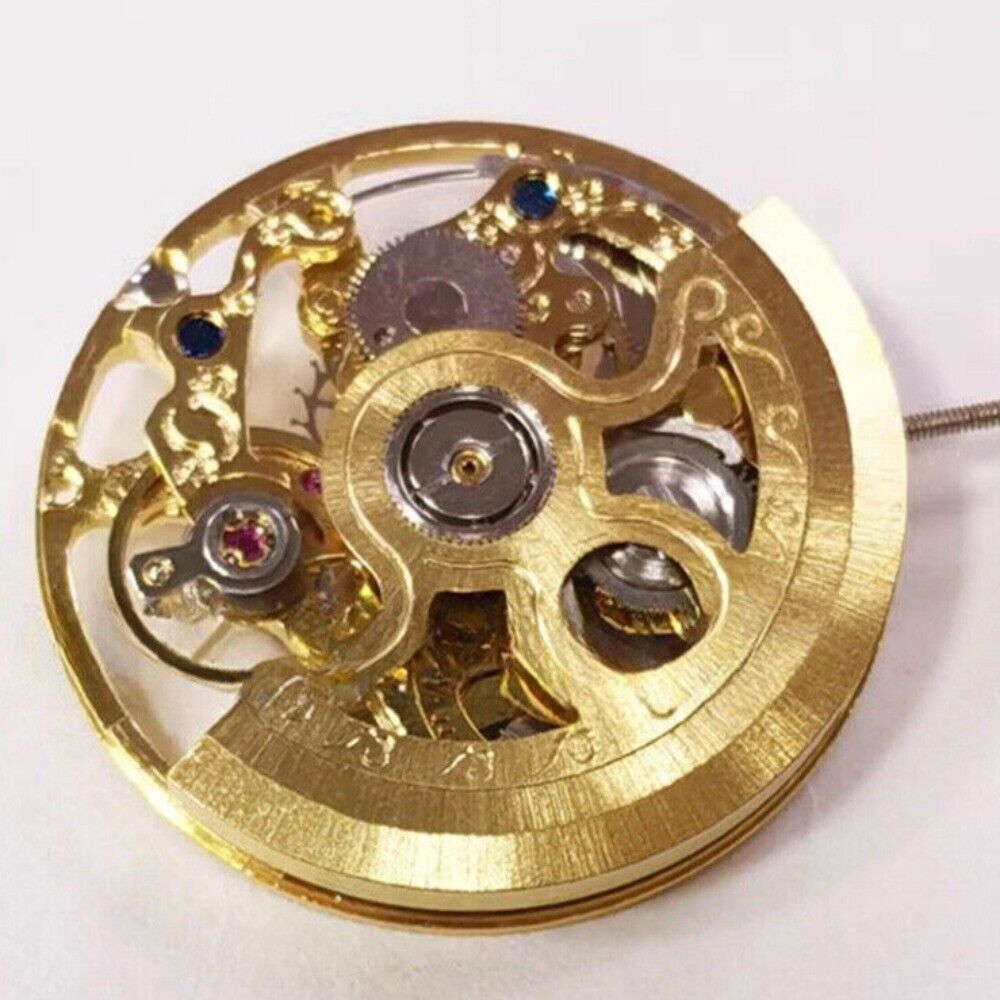 Hangzhou 2189 automatic mechanical watch with 3 hands, hollow golden dial, China made craftsmanship.