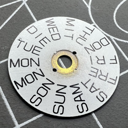 White watch accessory with English font week disk, fits 2836 movement, date at 9 o?clock, brand Generic.