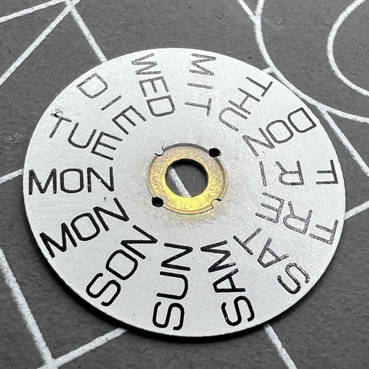 White watch accessory with English font week disk, fits 2836 movement, date at 9 o?clock, brand Generic.
