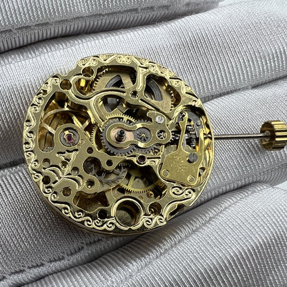 Golden 26.5mm 7120 automatic mechanical watch movement with carved hollow design