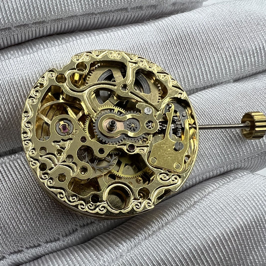 Golden 26.5mm 7120 automatic mechanical watch movement with carved hollow design