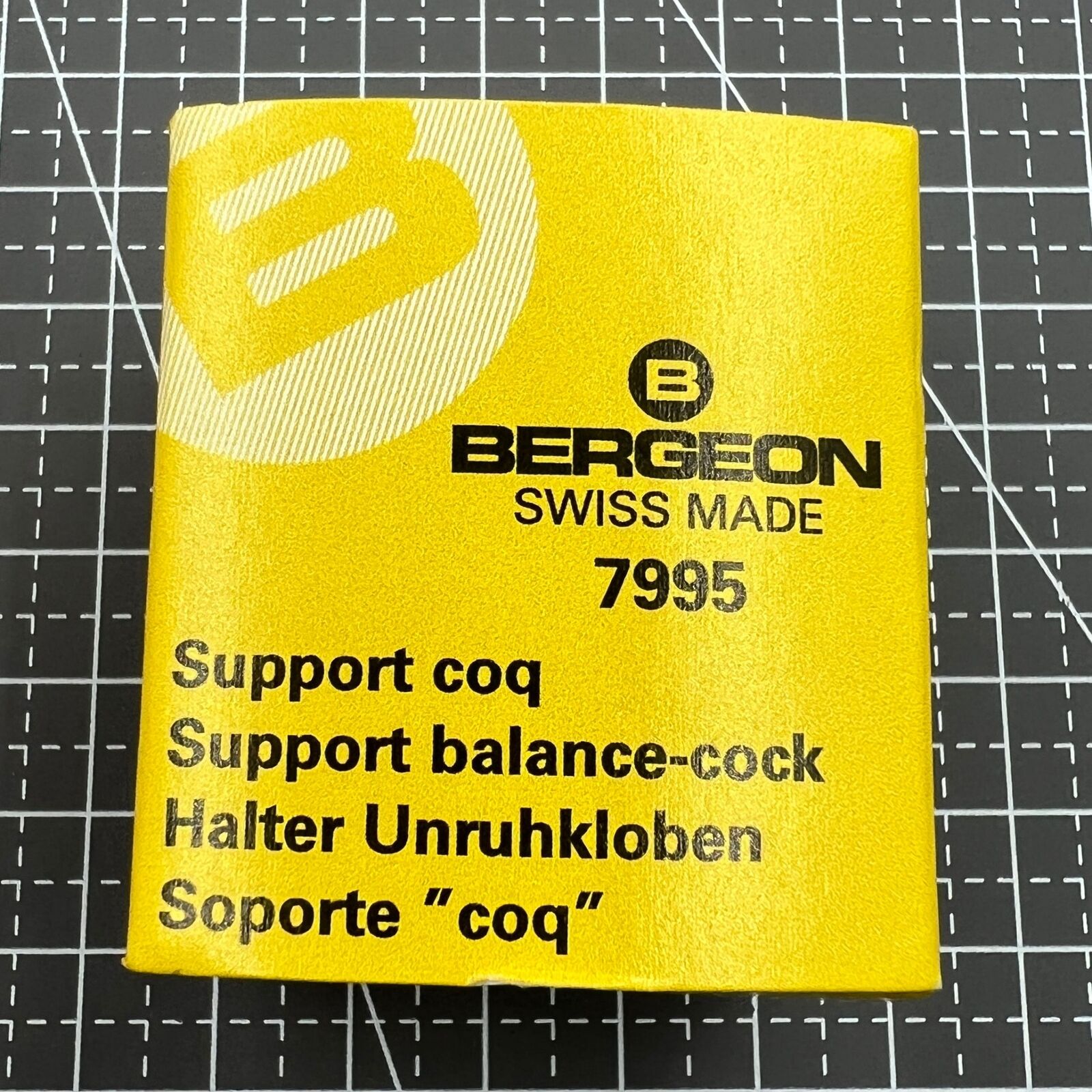 Swiss Bergeon 7995 balance cock holder tool, precise watch repair accessory for professional assembly.