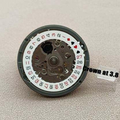 Japan NH35A automatic watch movement featuring black spade hands and SKX007 style crown at 3 o'clock for precise timekeeping.