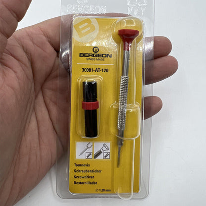 Bergeon 30081-AT-120 ergonomic 1.20mm screwdriver with spare blades for precise watch repairs