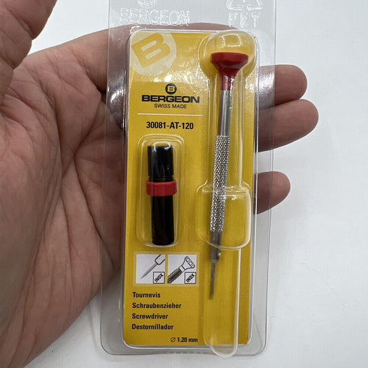 Bergeon 30081-AT-120 ergonomic 1.20mm screwdriver with spare blades for precise watch repairs