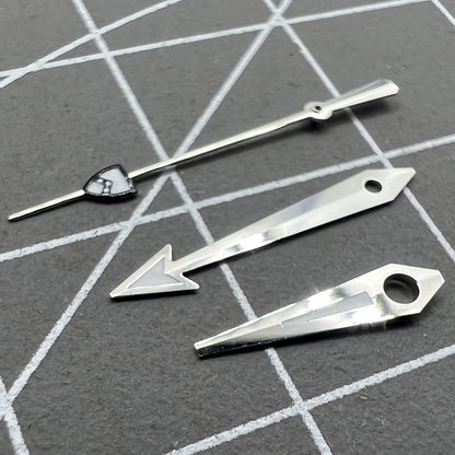 Silver pointed second hand with green lume for NH35/36 watch movements, precise accessory.