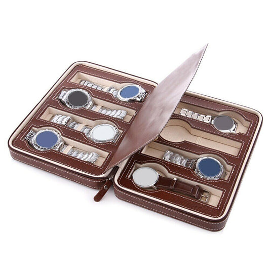 2/4/8 Grids Portable Watch Box Case Organizer PU Leather Zipper Watch Display