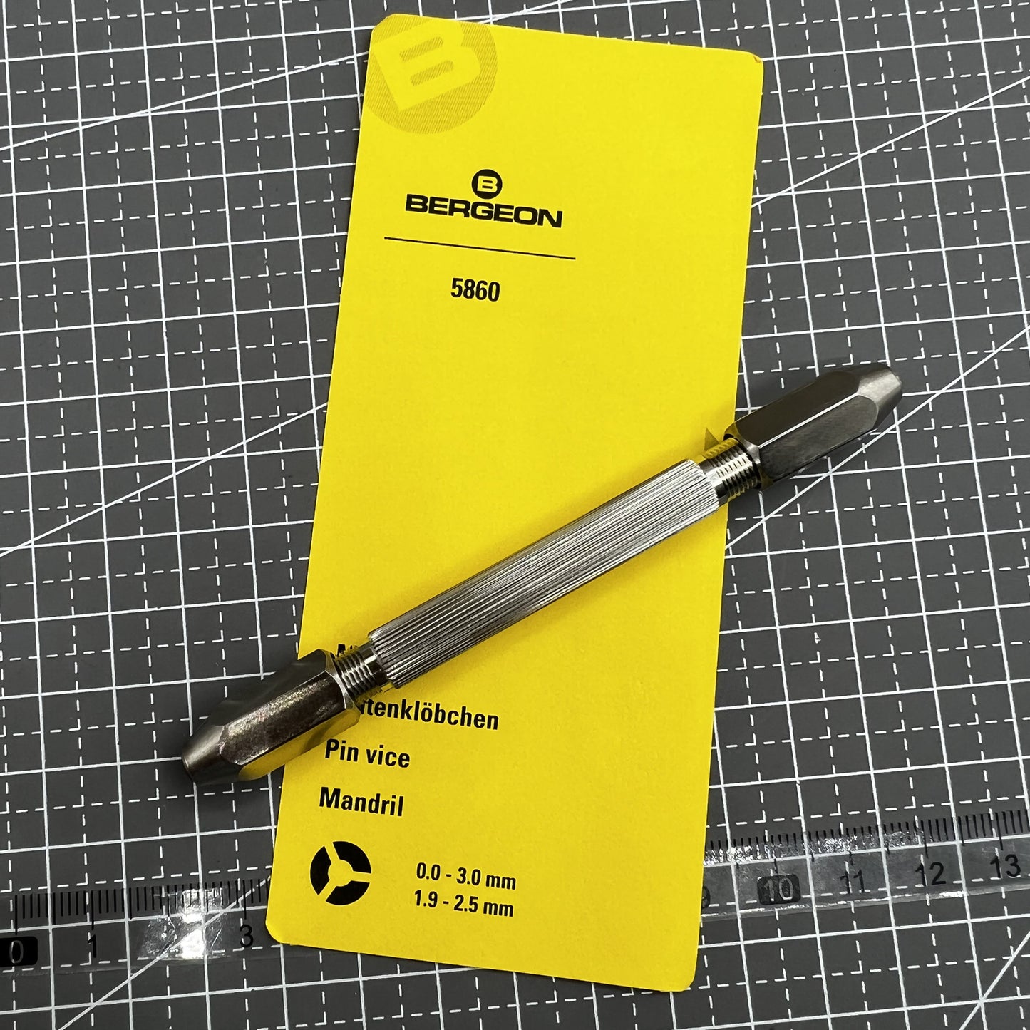 Swiss Bergeon Pin Vise Modell 5860, precision tool with 0-3mm opening for watch accessory repairs.