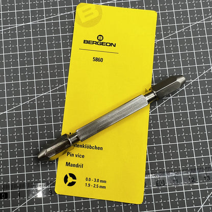 Swiss Bergeon Pin Vise Modell 5860, precision tool with 0-3mm opening for watch accessory repairs.