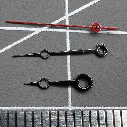 15mm black and red painted watch hands set with no lume for Miyota 2035, 2115, 2105, 2305 movements.