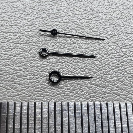 Black watch hands set for Miyota 2035 movement, sizes 11mm, 9mm, and 7mm, precision fit accessory.