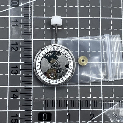 Swiss ETA95614 quartz movement watch mechanism with 2 hands and single calendar date at 6 o'clock, precision timekeeping.