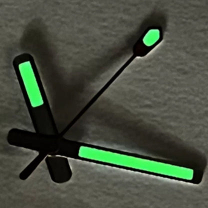16mm 6105 Abalone watch hands set with green C3 lume and silver trim for NH36 NH35 movement.